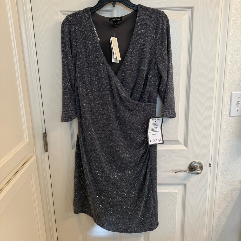 Elegant Gray Sparkle Wrap Dress